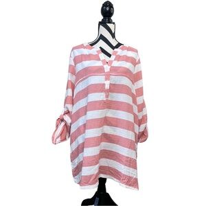NWT Kaktus 100% Cotton Gauze Striped Sz XXL Beach Coastal Tunic Top